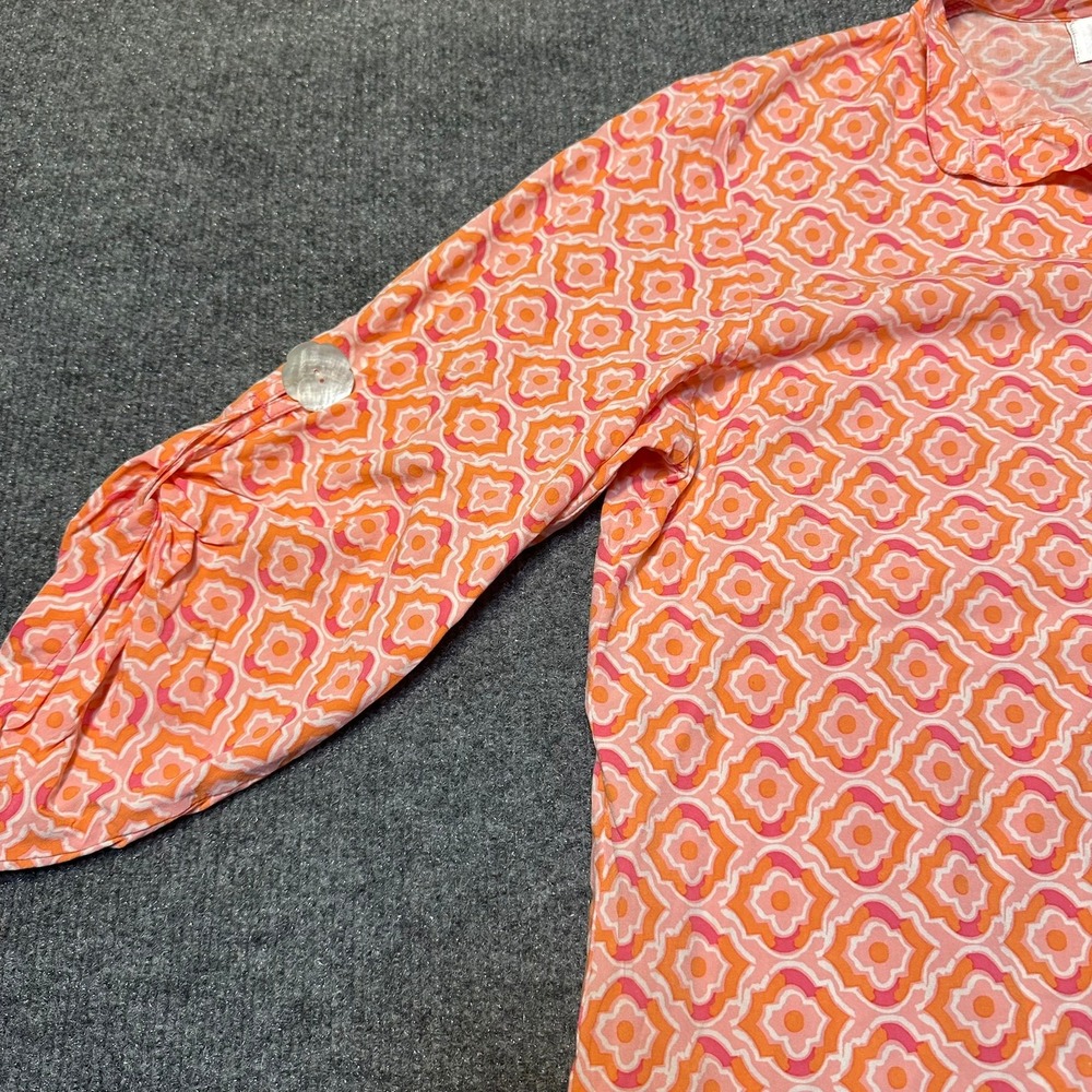 Walker & Wade Orange Pink Geometric Tunic Dress Roll Tab Sleeve Womens Large - Picture 4 of 10